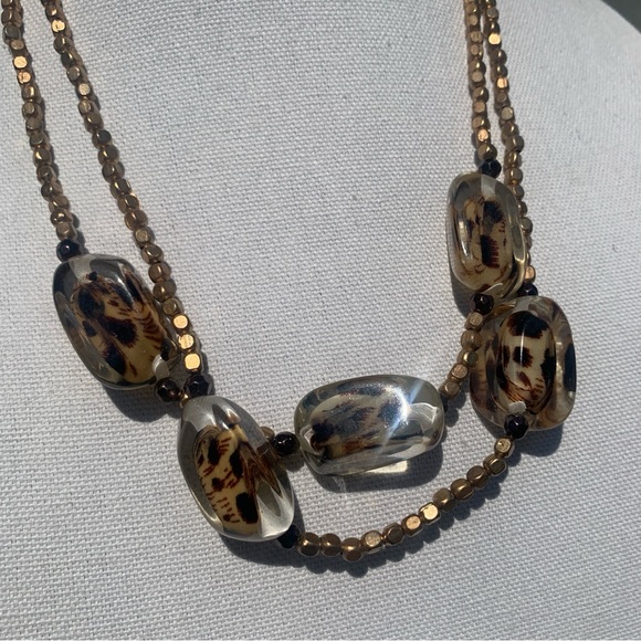 Boho Chic Vintage Multi-strand Gold Brown & Black Beaded Statement Neckl… - Picture 4 of 7